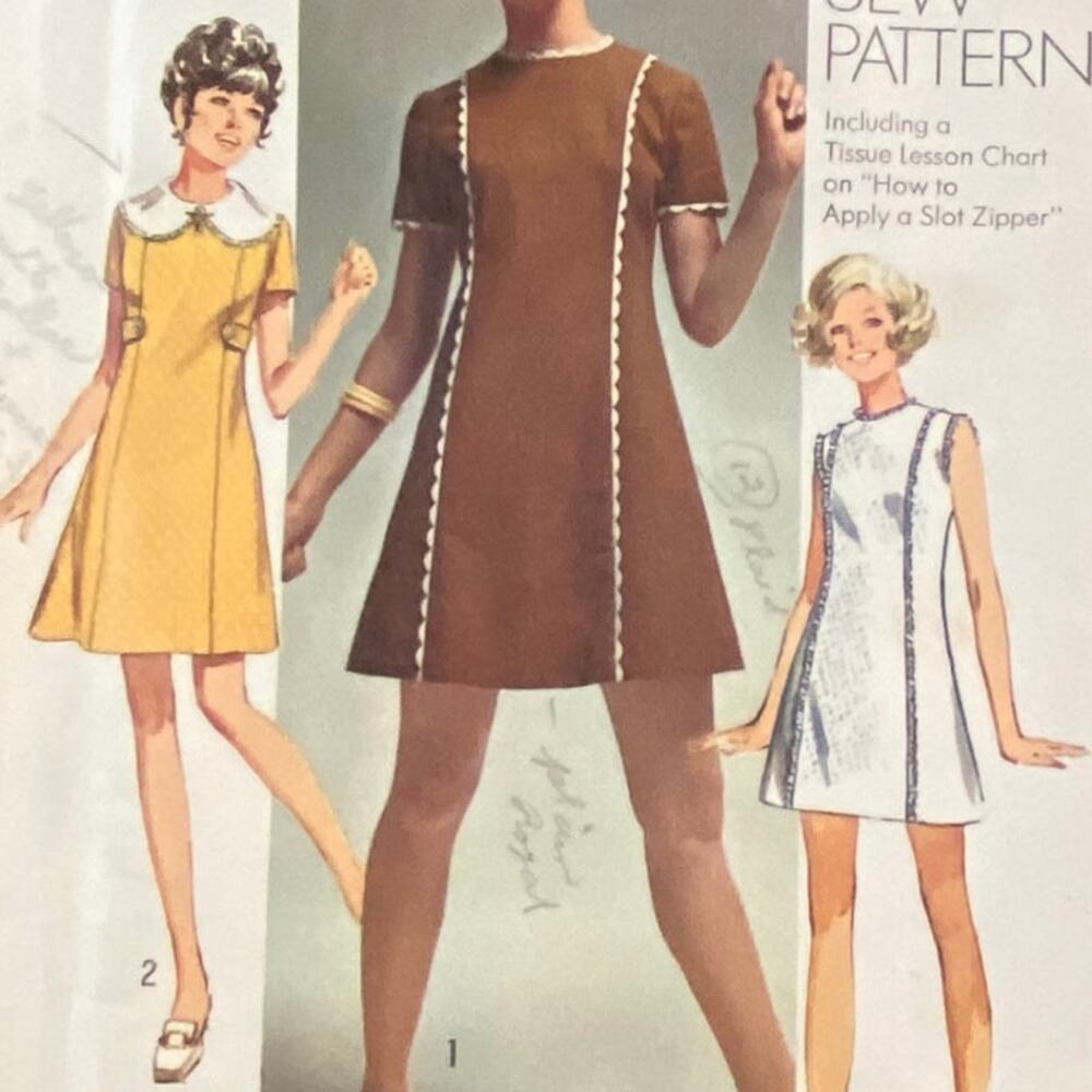 Vtg Simplicity 8612 Dress Pattern 7 Junior 1969 Teen Variation Princess Seam
